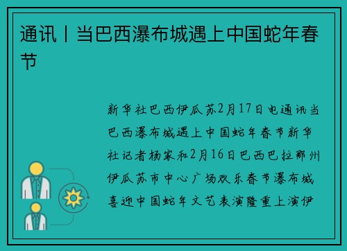 通讯丨当巴西瀑布城遇上中国蛇年春节